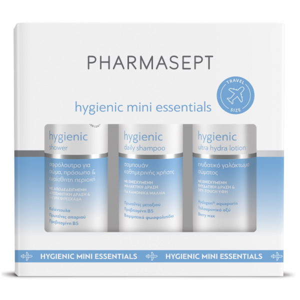 Pharmasept Hygienic Mini Essentials Set Περιποίησης με Hygienic Daily Shampoo 100 ml, Hygienic Shower 100 ml & Hygienic Ultra Hydra Lotion 80 ml Pharmasept Hygienic Mini Essentials Set Περιποίησης με Hygienic Daily Shampoo 100 ml, Hygienic Shower 100 ml & Hygienic Ultra Hydra Lotion 80 ml