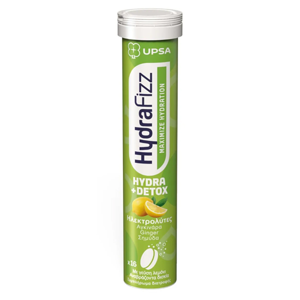 UPSA HydraFizz Hydra + Detox Ηλεκτρολύτες με Γεύση Λεμόνι 16 αναβράζοντα δισκία UPSA HydraFizz Hydra + Detox Ηλεκτρολύτες με Γεύση Λεμόνι 16 αναβράζοντα δισκία