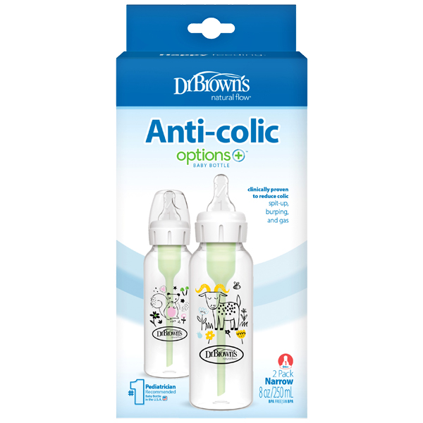 Dr. Brown's Options+ Anti-Colic (SB82042) Μπιμπερό PP με Στενό Λαιμό Σκιουράκι-Κατσικούλα 0m+ 2x250 ml Dr. Brown's Options+ Anti-Colic (SB82042) Μπιμπερό PP με Στενό Λαιμό Σκιουράκι-Κατσικούλα 0m+ 2x250 ml