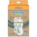 Dr. Brown's Options+ Anti-Colic (WB92700) Γυάλινο Μπιμπερό με Φαρδύ Λαιμό 0m+ 2x270 ml