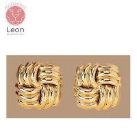 Leon Γυναικεία Σκουλαρίκια Τετράγωνα Χρυσό 2 τμχ