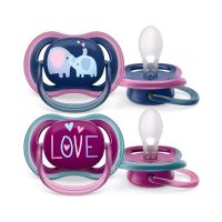 Avent Ultra Air Elephant/Love Πιπίλα Σιλικόνης με Μεγάλες Οπές 18m+ 2 τμχ