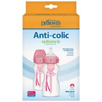 Dr. Brown's Options+ Anti-Colic (WB92601) Μπιμπερό PP με Φαρδύ Λαιμό Ρόζ 0m+ 2x270 ml