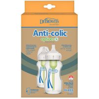 Dr. Brown's Options+ Anti-Colic (WB92700) Γυάλινο Μπιμπερό με Φαρδύ Λαιμό 0m+ 2x270 ml
