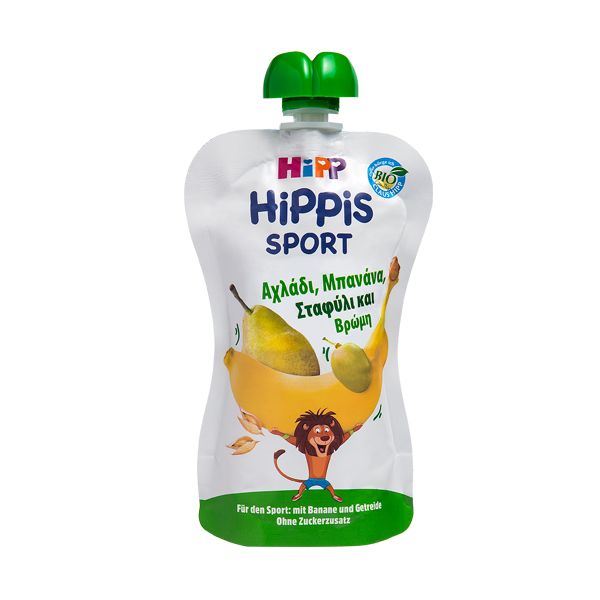 Hipp Hippis  Sport Βιολογικό Παρασκεύασμα Φρούτων Με Αχλάδι, Μπανάνα, Σταφύλι & Βρώμη Ολικής Άλεσης 12m+ 120g