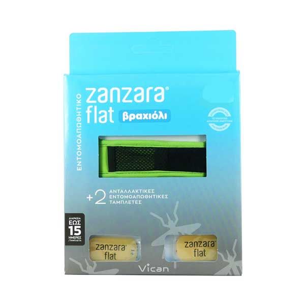 Zanzara Flat Εντομοαπωθητικό Βραχιόλι Με 2 Ανταλλακτικές Ταμπλέτες M/L 26cm Πράσινο