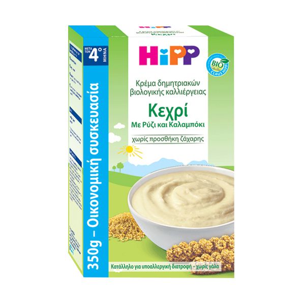 Hipp Κρέμα Δημητριακών Βιολογικής Καλλιέργειας Κεχρί Με Ρύζι & Καλαμπόκι 4m+ 350g