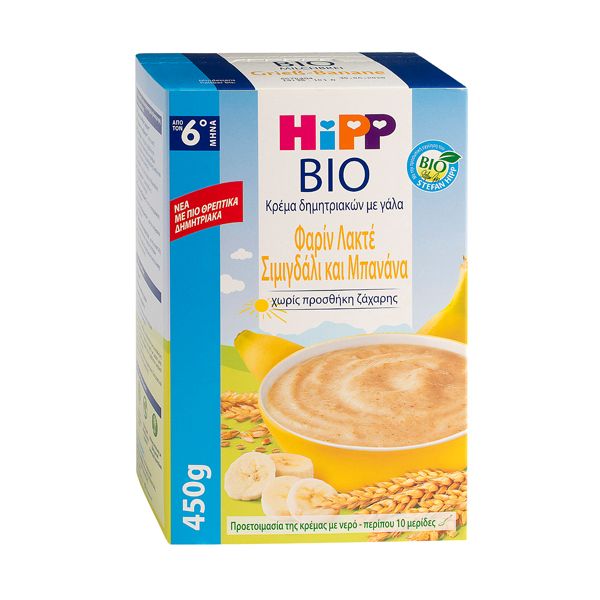 Hipp Bio Κρέμα Δημητριακών Με Γάλα Φαρίν Λακτέ Σιμιγδάλι & Μπανάνα 6m+ 450g