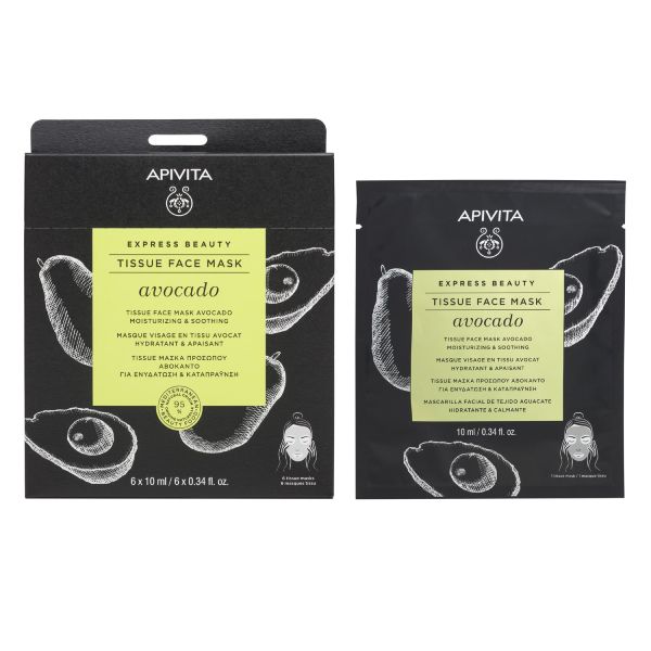 Apivita Express Beauty Tissue Μάσκα Προσώπου με Αβοκάντο για Ενυδάτωση και Καταπράϋνση 10 ml