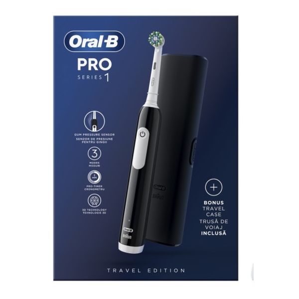 Oral-B Pro Series 1 Επαναφορτιζόμενη Ηλεκτρική Οδοντόβουρτσα & Θήκη Ταξιδίου Μαύρη
