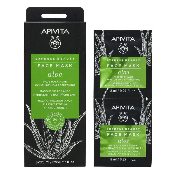 Apivita Express Beauty Μάσκα Προσώπου για Ενυδάτωση και Αναζωογόνηση με Αλόη 2x8 ml