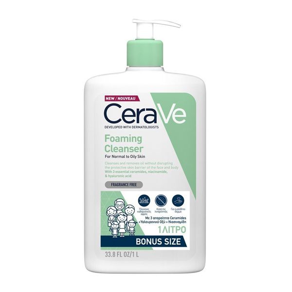CeraVe Αφρώδες Τζελ Καθαρισμού Προσώπου/Σώματος Για Κανονικό/Λιπαρό Δέρμα 1000ml