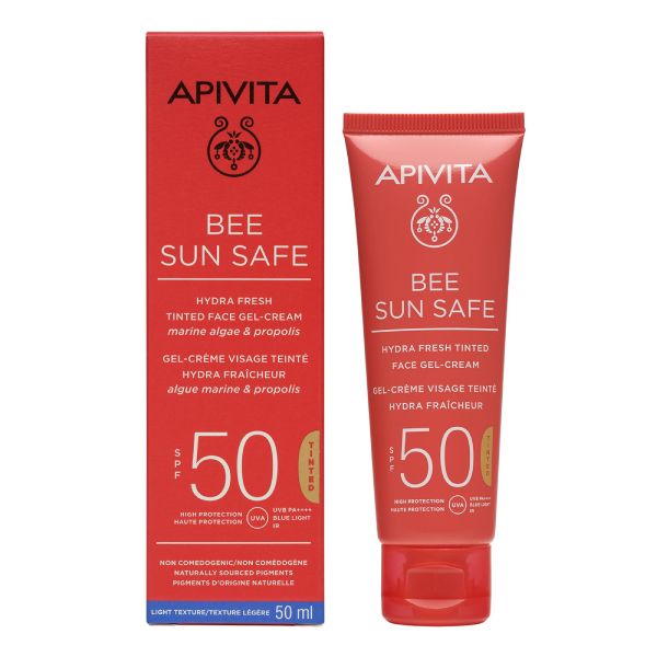 Apivita Bee Sun Safe Αντηλιακή Ενυδατική Κρέμα Τζελ Προσώπου με Χρώμα με Θαλάσσια Φύκη και Πρόπολη Spf50 50 ml