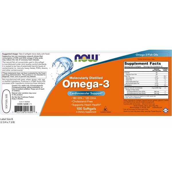 Now Foods Molecularly Distilled Omega-3 Λιπαρά Οξέα 100 Softgels