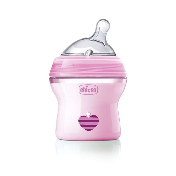 Chicco Natural Feeling Πλαστικό Μπιμπερό με Θηλή Σιλικόνης Κανονικής Ροής Ροζ 0m+ 150ml 1τμχ