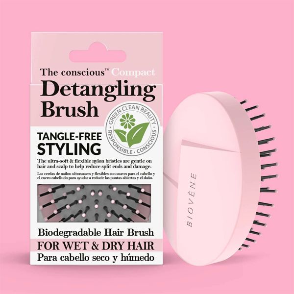 Biovene The Conscious Compact Detangling Brush Ice Pink Βούρτσα Ταξιδίου Μαλλιών για Εύκολο Ξεμπέρδεμα 1τμχ