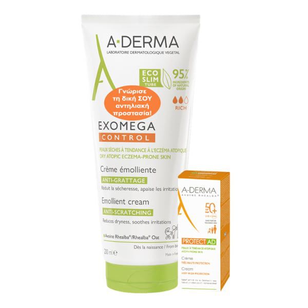 A-Derma Set με Exomega Control Μαλακτική Κρέμα Προσώπου/Σώματος 200ml & Δώρο Protect A.D Cream Αντηλιακή Κρέμα Spf50+ 5ml