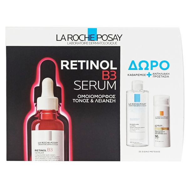 La Roche-Posay Set με Retinol Β3 Αντιρυτιδικός Ορός Προσώπου Για Ανάπλαση Της Επιδερμίδας 30ml & Δώρο Eau Micellaire Ultra Νερό Καθαρισμού Προσώπου 50ml & Anthelios Age Correct Αντηλιακή Κρέμα Προσώπου Spf50 3ml