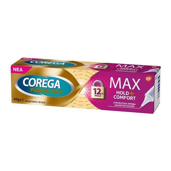 Corega Power Max Hold+ Comfort Στερεωτική Κρέμα για Τεχνητές Οδοντοστοιχίες 40 gr