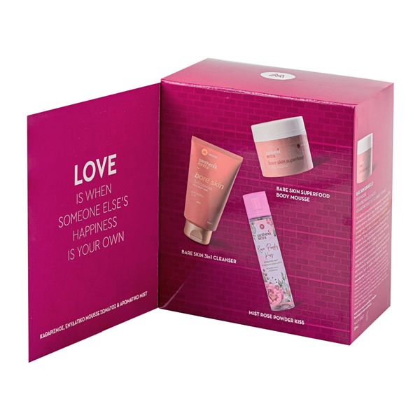Panthenol Extra Limited Edition Love Set με Bare Skin 3 σε 1 Καθαριστικό 200 ml, Bare Skin Body Mousse 230 ml & Rose Powder Kiss Mist 100 ml