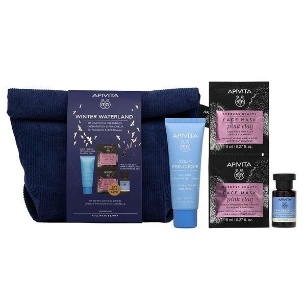Apivita Winter Waterland Aqua Beelicious Set με Κρέμα-Τζελ Ελαφριάς Υφής 40 ml & Δώρο Μάσκα Πρoσώπου Ροζ Άργιλος 2x8 ml και Mini Lotion Ενυδάτωσης 20 ml