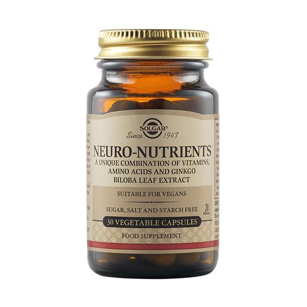 Solgar Neuro-Nutrients Βιταμίνες, Αμινοξέα και Εκχύλισμα Φύλλων Ginkgo Biloba 30 Φυτικές Κάψουλες