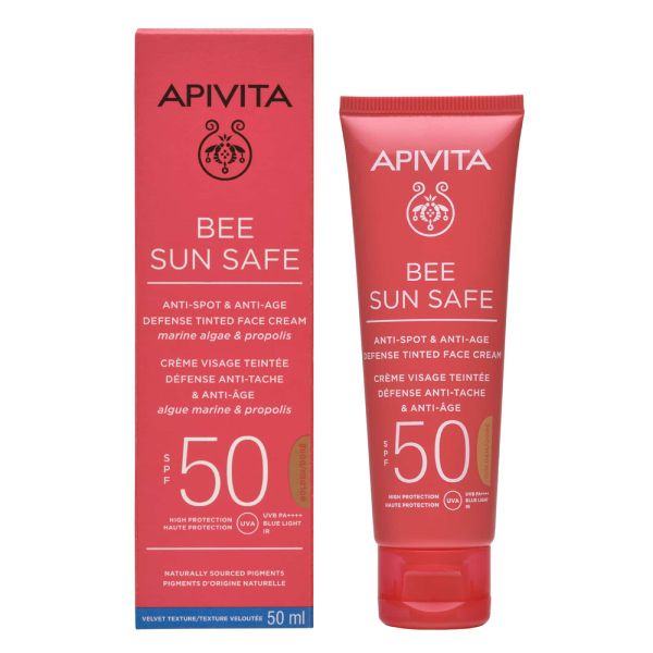 Apivita Bee Sun Safe Αντηλιακή Κρέμα Προσώπου Κατά των Πανάδων και των Ρυτίδων με Χρώμα Spf50 Golden 50 ml