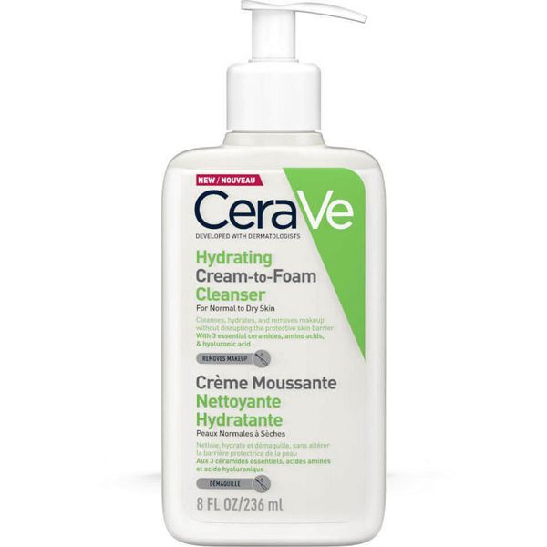 Cerave Hydrating Cream-To-Foam Αφρώδης Κρέμα Καθαρισμού Προσώπου για Κανονικό-Ξηρό Δέρμα 236 ml