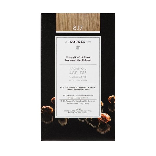 Korres Argan Oil Ageless Μόνιμη Βαφή Μαλλιών κατά των Σημαδιών Γήρανσης της Τρίχας 8.17 Ξανθό Ανοιχτό Μπεζ