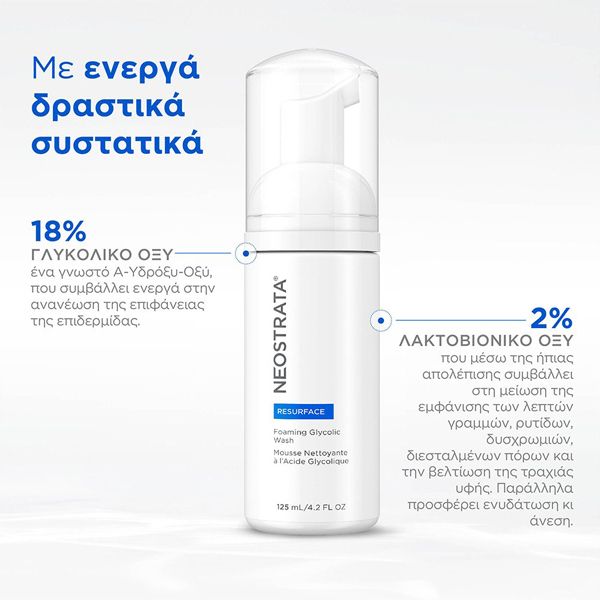 Neostrata Resurface Foaming Glycolic Wash Αφρός Καθαρισμού Προσώπου με AHA 125 ml