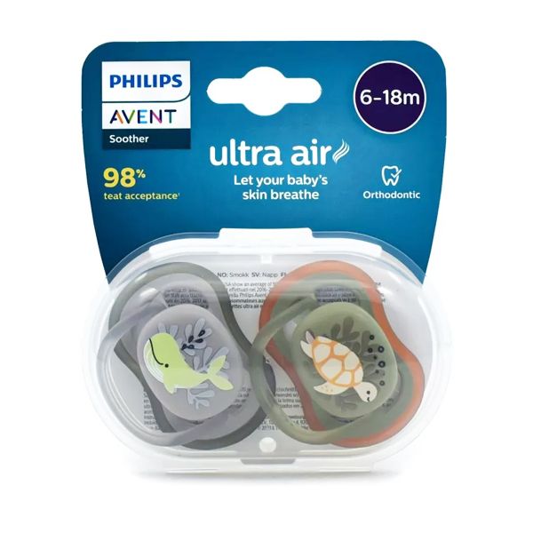 Avent Ultra Air Animals Πιπίλα Σιλικόνης με Μεγάλες Οπές (SCF085/60) 6-18m 2 τμχ