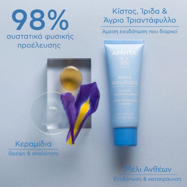 Apivita Aqua Beelicious Απαλή Κρέμα Ενυδάτωσης Προσώπου Πλούσιας Υφής με Λουλούδια και Μέλι 40 ml