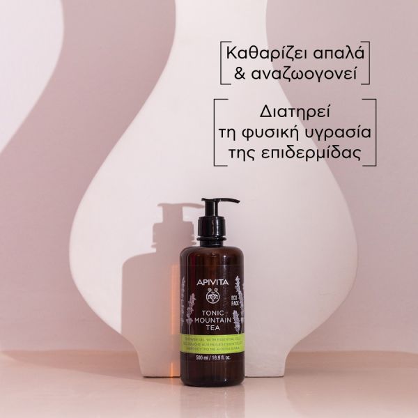 Apivita Tonic Mountain Tea Αφρόλουτρο με Αιθέρια Έλαια και Τσάι του Βουνού Eco Pack 500ml