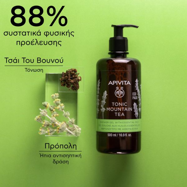 Apivita Tonic Mountain Tea Αφρόλουτρο με Αιθέρια Έλαια και Τσάι του Βουνού Eco Pack 500ml