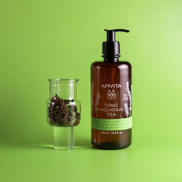 Apivita Tonic Mountain Tea Αφρόλουτρο με Αιθέρια Έλαια και Τσάι του Βουνού Eco Pack 500ml