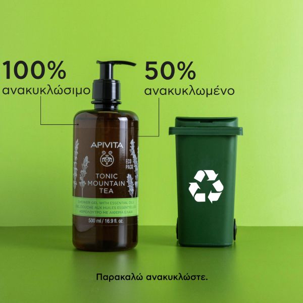 Apivita Tonic Mountain Tea Αφρόλουτρο με Αιθέρια Έλαια και Τσάι του Βουνού Eco Pack 500ml