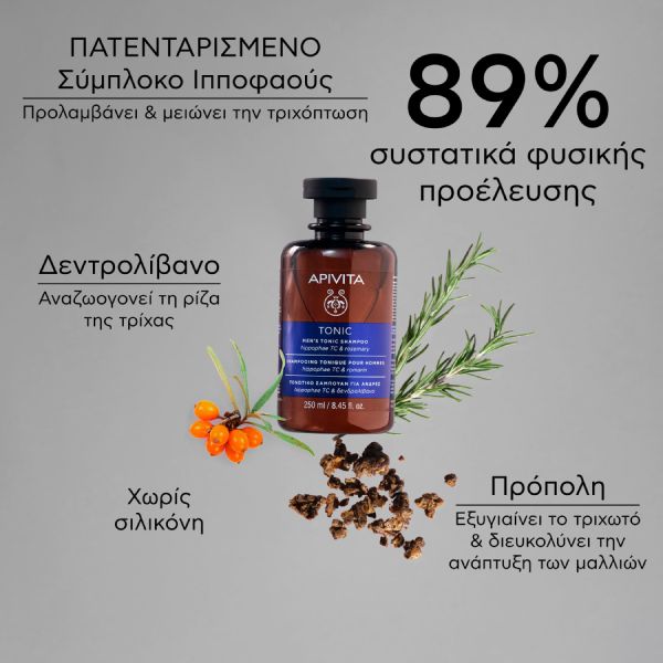 Apivita Τονωτικό Σαμπουάν Κατά της Τριχόπτωσης για Άνδρες με Hippophae TC και Δενδρολίβανο 250ml