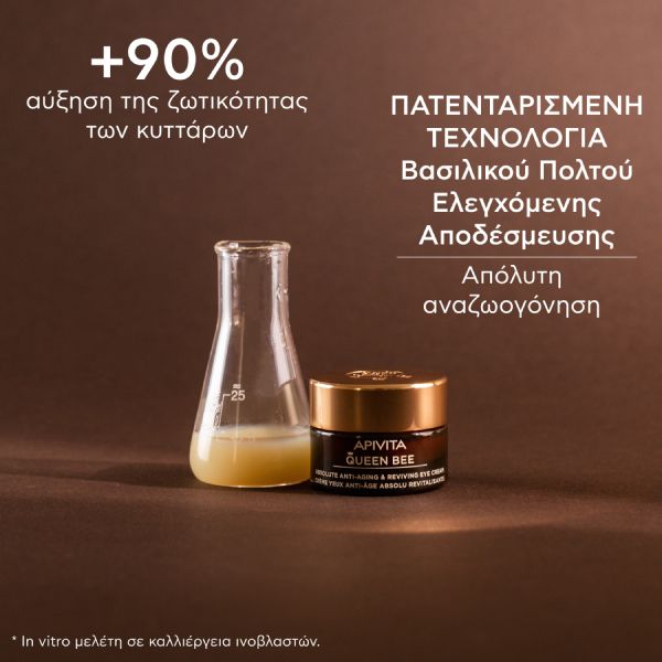 Apivita Queen Bee Κρέμα Ματιών Απόλυτης Αντιγήρανσης & Αναζωογόνησης με Βασιλικό Πολτό Ελεγχόμενης Αποδέσμευσης 15ml