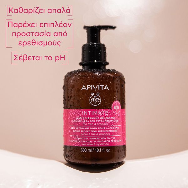 Apivita Intimate Plus Απαλό Τζελ Καθαρισμού για την Ευαίσθητη Περιοχή για Επιπλέον Προστασία με Tea Tree και Πρόπολη 300 ml