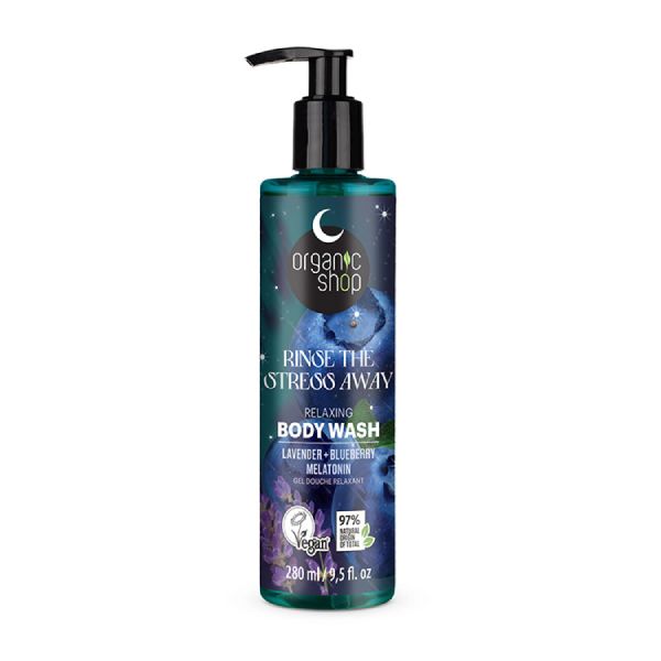 Organic Shop Rinse The Stress Away Dreamy Night Χαλαρωτικό Αφρόλουτρο με Λεβάντα, Blueberry και Μελατονίνη 280 ml