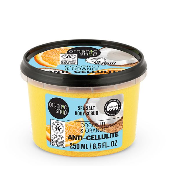 Organic Shop Θαλασσινό Αλάτι Scrub Σώματος Κατά της Κυτταρίτιδας με Καρύδα και Πορτοκάλι 250 ml