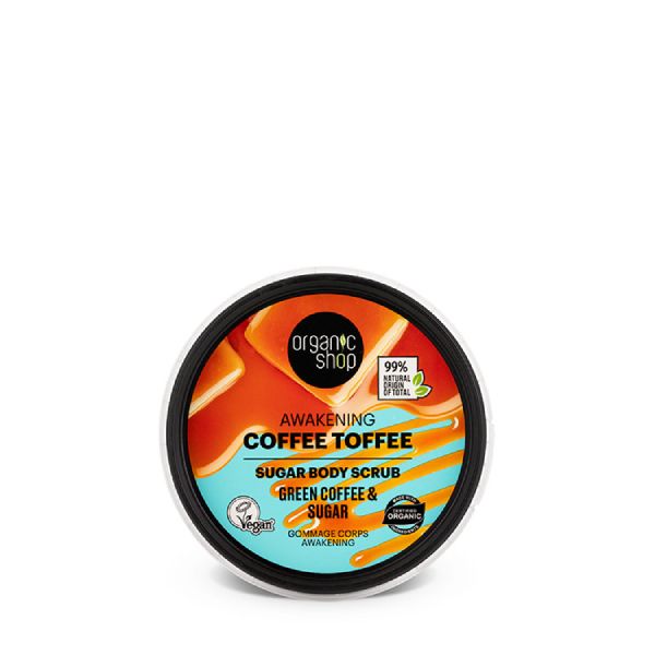 Organic Shop Coffee Toffee Scrub Σώματος με Έλαιο Πράσινου Καφέ και Ζάχαρη για Τόνωση και Λαμπερή Επιδερμίδα 250 ml