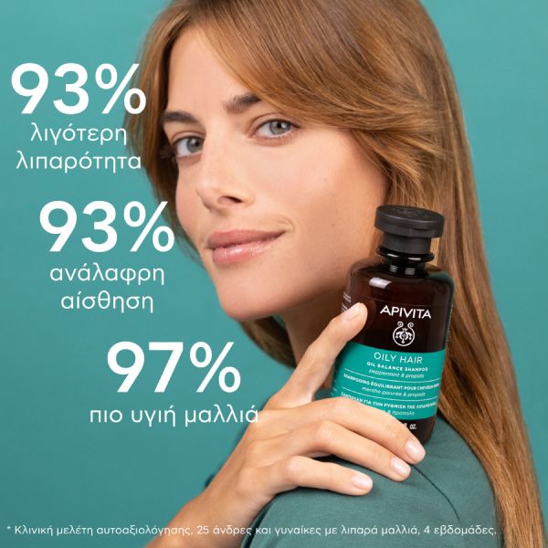 Apivita Oily Hair Σαμπουάν για τη Ρύθμιση της Λιπαρότητας με Μέντα και Πρόπολη 250 ml