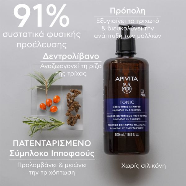 Apivita Τονωτικό Σαμπουάν κατά της Τριχόπτωσης με Hippophae TC και Δενδρολίβανο για Άνδρες 500 ml