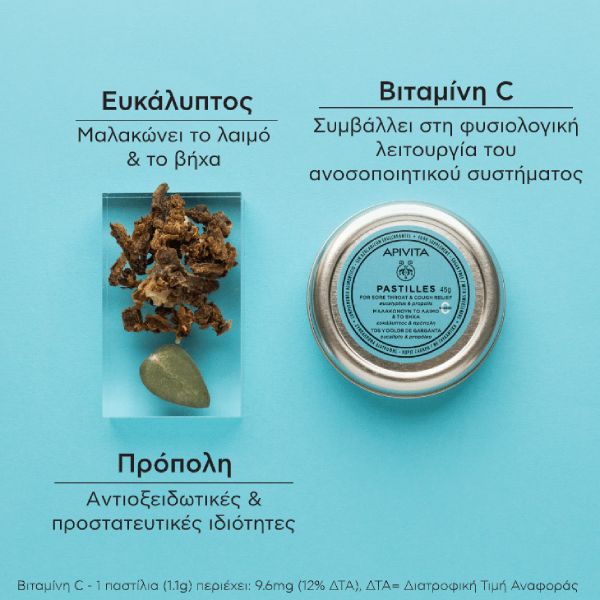 Apivita Παστίλιες με Ευκάλυπτο και Πρόπολη Μαλακώνουν το Λαιμό και το Βήχα 45 g