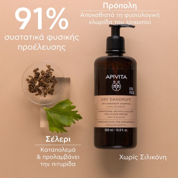 Apivita Dry Dandruff Σαμπουάν Κατά της Ξηροδερμίας με Σέλερι και Πρόπολη Eco Pack 500 ml