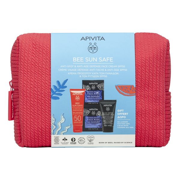 Apivita Bee Sun Safe Set με Αντηλιακή Κρέμα Προσώπου κατά των Πανάδων & των Ρυτίδων Spf50 50 ml και Δώρο Μάσκα Προσώπου 2 x 8 ml και Black Detox Cleansing Gel 50 ml