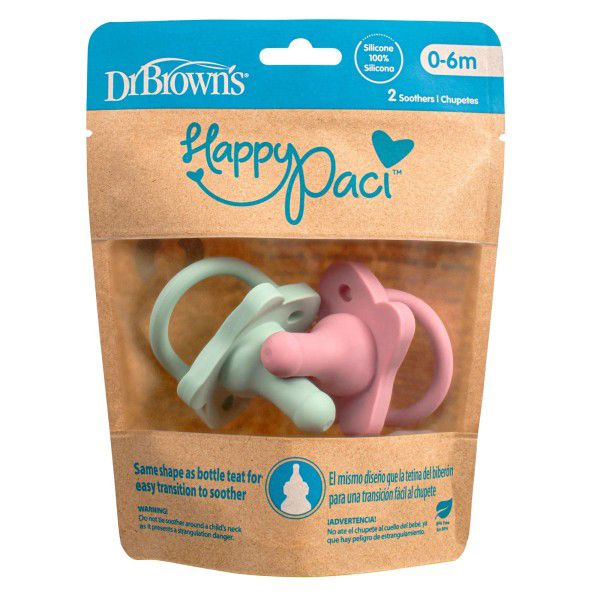 Dr. Brown's Happy Paci Πιπίλα Σιλικόνης Ροζ και Πράσινη 0-6m 2 τμχ