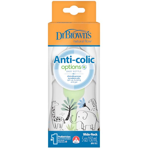Dr. Brown's Options+ Anti-Colic Πλαστικό Μπιμπερό με Φαρδύ Λαιμό Jungle 0m+ 150 ml