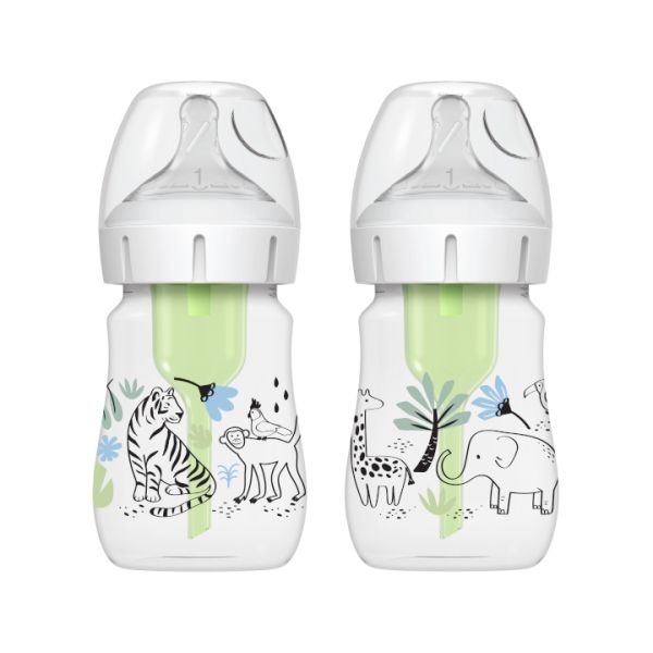 Dr. Brown's Options+ Anti-Colic Πλαστικό Μπιμπερό με Φαρδύ Λαιμό Jungle 0m+ 2x150 ml